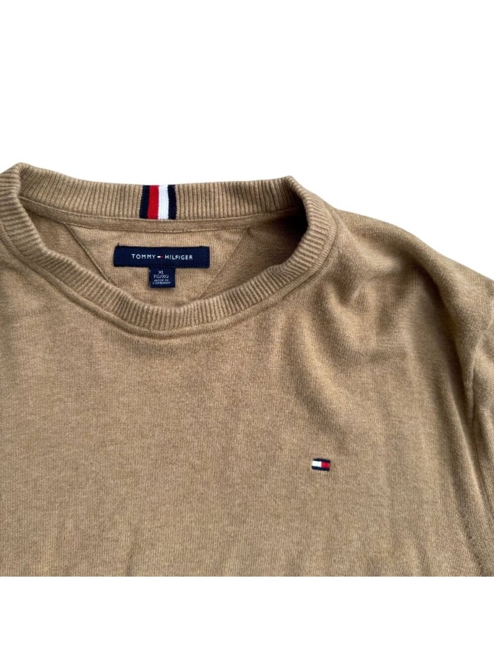 Tommy Hilfiger Mens Beige Crewneck Sweater Size XL Long Sleeve Cotton Blend